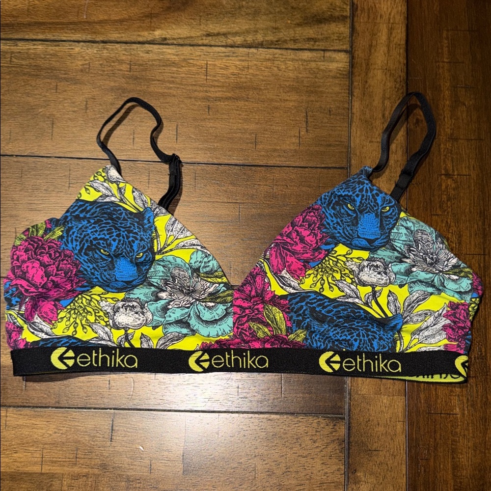 Ethika Women's Vibrant Floral Bikini Top - Blue, Pink, Yellow Size XL